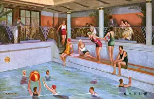Bathers Prints: Swimming Pool aboard a ship of the NYK Line