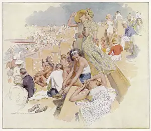 Sunbather Prints: Swimming pool and sunbathers in Le Touquet, France