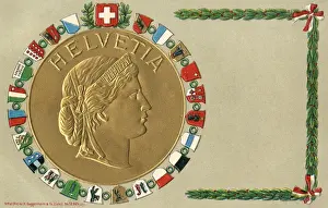 Embossed Prints: The Swiss Cantons around a personification of Switzerland