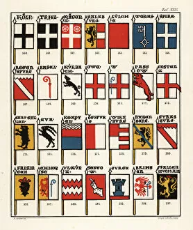 Antiquarische Gallery: Swiss flags of bishoprics, c1340