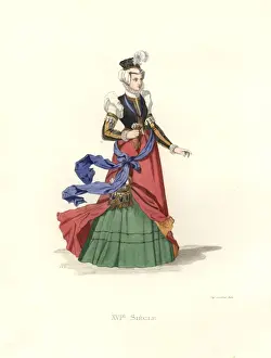 Chevignard Prints: Swiss lady, 16th century, in bodice and silk