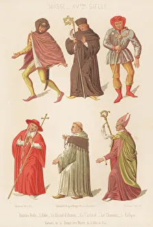 Abbot Prints: Swiss male costumes from La Danse des Morts, 15th century