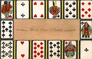 Swiss New Years card featuring a variety of playing cards Swiss New Years card featuring a variety of playing cards