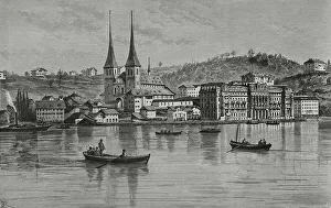Cantons Prints: Switzerland, Lucerne. View of the city from the Lake