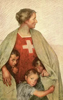 Shielding Prints: Switzerland shown as a mother shielding her children