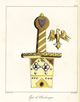 Bossange Prints: Sword hilt and gem-encrusted scabbard of Charlemagne's sword