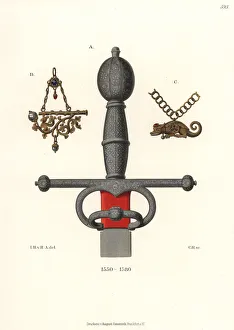 Sword hilt and gilt hunting pipes, Germany, 16th century Sword hilt and gilt hunting pipes, Germany, 16th century
