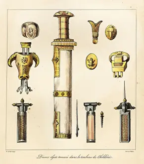 Bossange Prints: Sword, scabbard, signet ring, buckle from the tomb of Childeric