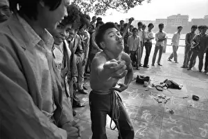 Sword swallower, Canton, China