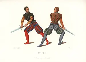 Fencers Prints: Swordfight by fencers with two-handed swords, 16th century