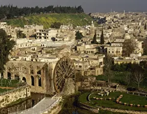 Syria. Hama. General view and the noria in the Orontes river