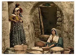 Peasant Prints: Syrian peasant making bread, Holy Land