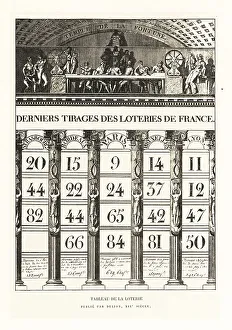 Diversion Prints: Table of latest winning lottery numbers in France, 1815