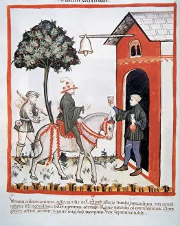Beverage Prints: Tacuinum Sanitatis. Servant offering a glass of wine to his
