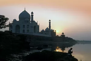 Taj Mahal at sunset from banks of Jumna