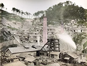 Meiji Prints: Takashima Coal Mine, Nagasaki, Japan