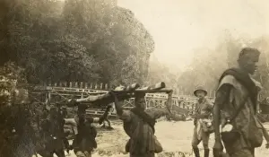 Cameroon Prints: Taking guns across at Nloke Bridge, Cameroon, WW1