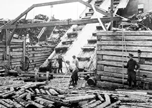 Taking logs from the river, Montmorency, Quebec, Canada