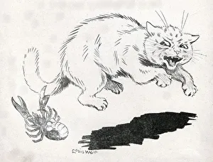 Lobster Prints: The Tale of a Tail, Louis Wain Cat bitten by a Lobster