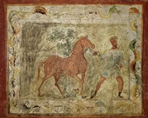 Antique Collection: Taming horse. Roman painting. Domus. 4th C. Merida (Augusta