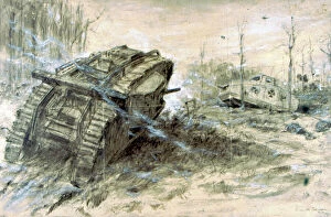 Topographical Collection: Tank Battle on the Somme British MkIV & German A7V tanks in