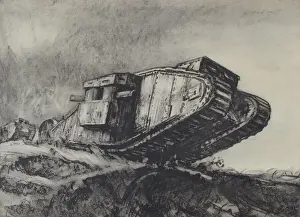 Tank crossing No Mans Land, by Muirhead Bone, WW1
