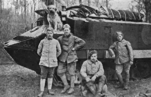 The tank Malache, her crew and dog mascot