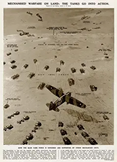 Mechanised Prints: Tanks going into action by G. H. Davis