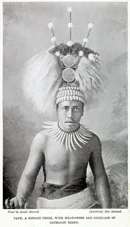 Samoa Prints: Tanu, a Samoan chief wearing a necklace of cachalot teeth