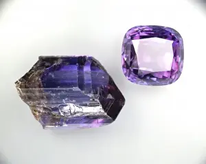 Pleochroism Prints: Tanzanite crystal and cut stone