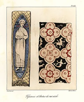 12th Century Prints: Tapestry and statue of the 12th century