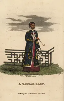 Howlett Prints: Tartar lady walking on a terrace, Qing Dynasty