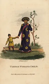 Qing Prints: Tartar woman and child, Qing Dynasty China