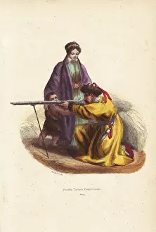19thcentury Prints: Tatar family from Kazan, the man firing a musket