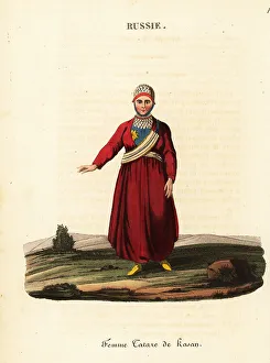 Translator Prints: A Tatar woman in bonnet with kaschpour, 18th century