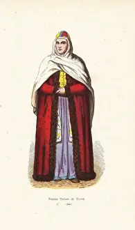19thcentury Prints: Tatar woman from Tomsk, Siberia, in headress and cape