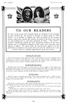 Charities Collection: Tatler letter to its readers, outbreak of First World War