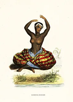 Tattooed and bare-breasted young woman dancing a hula, Maui, Haw