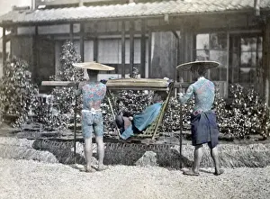 New Images May Prints: Tattooed bearers and a carrying chair, Japan, circa 1870s. Date: circa 1870s