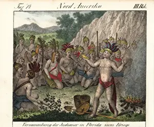 Tattooed native warriors in a war party, Florida, America