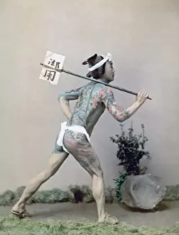 Tattooed Prints: Tattooed post runner with letter, Japan, circa 1880s