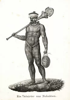 Tattooed warrior of Nuka Hiva, Marquesas Islands