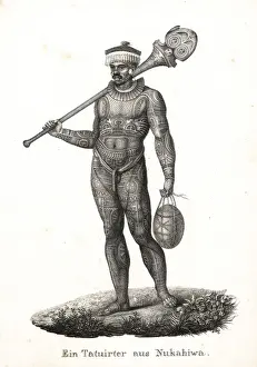 Tattoo Prints: Tattooed warrior of Nuka Hiva, Marquesas Islands