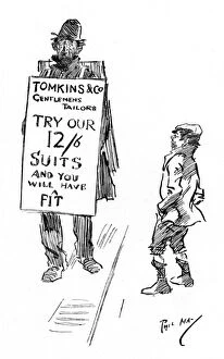 Advertises Gallery: Very tatty sandwichboard man advertises smart Gents suits