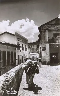 Taxco Prints: Taxco, Mexico - pack mule and Hotel Melendez