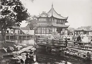 Tea house and wooden bridge, Shanghai, China