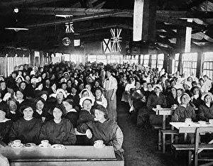 Munition Prints: Tea Time in Dining Hall of National Control Canteen, WW1