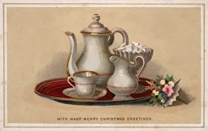 Cubes Prints: Tea Tray and a bunch of Flowers - Christmas Greetings Card