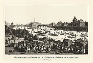 Joust Prints: Teams in boats jousting on the River Seine, Paris