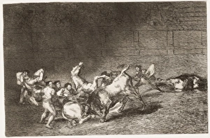 Two teams of picadors thrown one after the other by a single